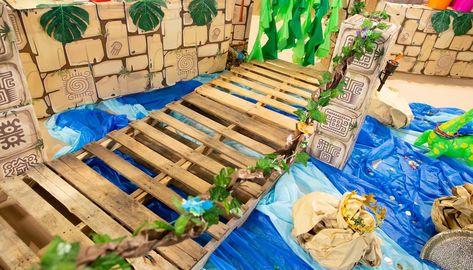 treasure-hunt-vbs-decor-ideas-17 Alaska Vbs, In The Wild Vbs, Camp Vbs, Kids Church Decor, Beach 2024, Kids Church Activities, Jungle Decorations, Jungle Decor, Vbs Themes