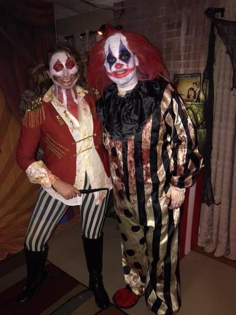 Homemade evil ring master costume and creep clown Scary Circus Halloween Costumes, Scary Ringmaster, Creepy Carnival Costumes, Ring Master Costume, Scary Circus, Circus Halloween Costumes, Ring Master, Creepy Carnival, Halloween Stuff