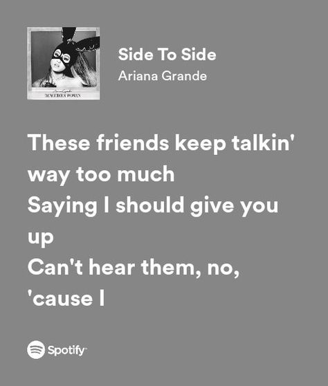 Side To Side Ariana Lyrics, Side To Side Lyrics, Gcse Music, Side To Side Ariana, Song Recs, Pink Song Lyrics, Singer Dr, Ariana Grande Lyrics, Songs That Describe Me