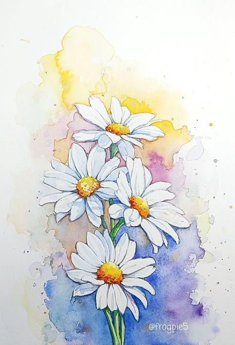 자작나무 그림, Watercolor Pencil Art, Loose Watercolor Flowers, Ear Tattoo Ideas, Ear Tattoos, Learn Watercolor Painting, Painting Birthday, Daisy Painting, Flower Painting Canvas