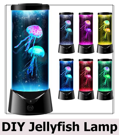 SENCU Jellyfish Tank Table Lamp, 7 Color Setting LED Aquarium Night Lights, Mood Light for Relax Home Office Decor, Christmas Birthdays Gifts for Kids Teens Girls Boys Adults Glowing Jellyfish, Office Decor Christmas, Diy Jellyfish, Jellyfish Tank, Jellyfish Aquarium, Mason Jar Design, Jellyfish Lamp, Led Aquarium, Underwater Creatures