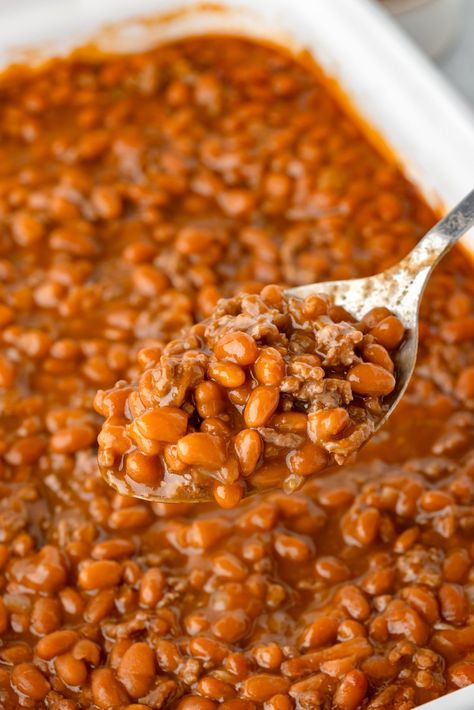 These Hearty Baked Beans with Ground Beef are a filling and flavorful twist on the classic side dish. Loaded with savory beef, smoky bacon, and a touch of sweetness, they’re the perfect addition to any BBQ or potluck! Hearty Baked Beans, Bushs Baked Beans With Ground Beef, Baked Beans With Brisket, Baked Beans With Meat, Hamburger Baked Beans, Baked Beans With Ground Beef And Bacon, Calico Beans With Hamburger And Bacon, Pork And Beans With Ground Beef, Bbq Baked Beans With Ground Beef