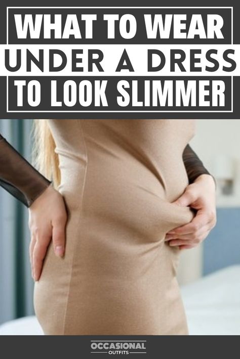 Girl wearing a dress holding her fat belly Shapewear Before And After Dress, Plus Size Body Shapers For Dresses, What To Wear Under A Dress, How To Dress Slimmer, What To Wear Over A Dress When Its Cold, How To Dress Up A Plain Dress, How To Dress To Look More Slim, Diy Shapewear, Body Shapers For Dresses