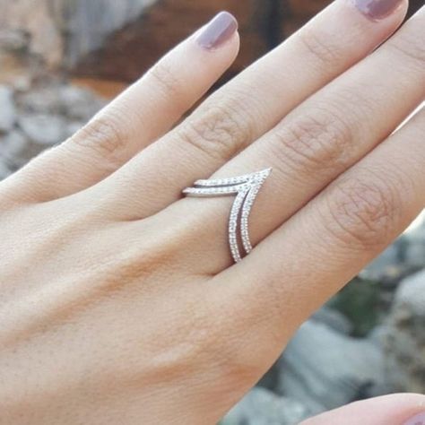 Double Row Deep V Shape Band Stackable Half Eternity Wedding | Etsy V Shaped Ring, Finger Band, Handmade Wedding Jewellery, Wave Ring, Chevron Ring, Half Eternity Band, Proposal Engagement, Engagement Bands, Wedding Etsy