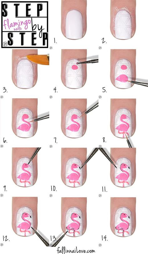 Flamingo nails: tutorial. | fall in ...naiLove! | Bloglovin’ Flamingo Nail Art, Flamingo Nails, Cute Summer Nail Designs, Animal Nail Art, Nail Tutorial, Nail Art Designs Summer, Animal Nails, Cute Summer Nails, Nail Art Designs Videos