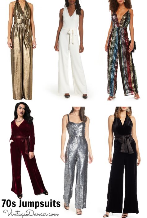 70s Fashion | What Did Women Wear in the 1970s? Gold 70s Outfit, Disco Jumpsuit 1970s, Diy Disco Outfit Ideas, Womens Disco Outfit 70s, Womens Disco Outfit, 70s Disco Outfit For Women, Disco Era Fashion, 70s Jumpsuits For Women, Disco Fashion Women