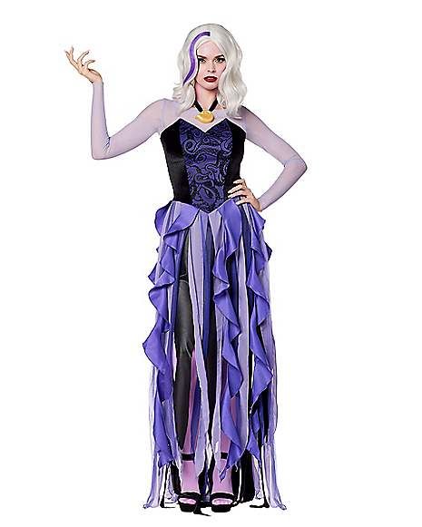 Adult Ursula Costume - Disney Villains - Spirithalloween.com Necklace Sweetheart Neckline, Black And Purple Dress, Dramatic Dress, Powerful Character, Home Halloween Costumes, Ursula Costume, Mermaid Halloween Costumes, Dramatic Dresses, Elsa Cosplay