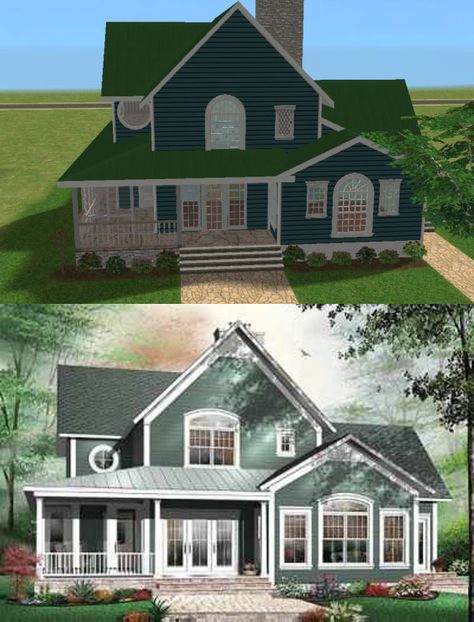 Mod The Sims - American Way™ 75.  Residential: 3x3.  Price: $40,034.  4BR, 3.5BA. Typical American House, Sims 2 House, Double Glass Doors, American Houses, American House, Sliding Closet Doors, Arched Windows, Middle Class, Sims House