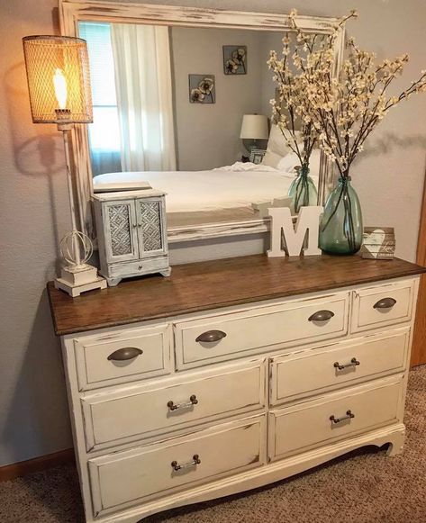 New Bedroom Decor Ideas, Bedroom Dresser Decor, Dresser Decor Bedroom, White Dresser, Bedroom Dresser, Farmhouse Bedroom Decor, Furniture Renovation, Dresser Decor, Bedroom Dressers