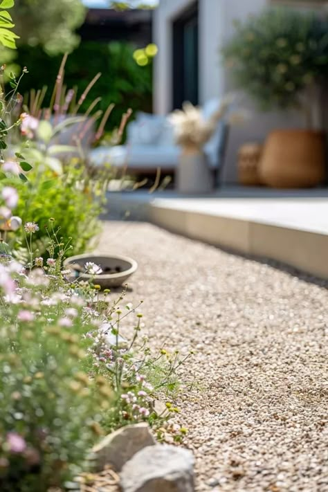 Decomposed Granite Landscaping Ideas for Your Yard Decomposed Granite Landscaping Front Yards, Granite Landscaping Ideas, Drought Friendly Landscaping, Pebble Stone Landscaping, Decomposed Granite Front Yard, Decomposed Granite Backyard, Crushed Granite Patio, Pebbles In Garden, Crushed Granite Landscape