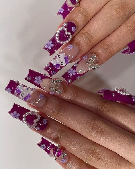 Cute Acrylic Nail Designs, Hello Kitty Nails, Long Acrylic Nails Coffin, Unique Acrylic Nails, Bling Acrylic Nails, Kawaii Nails, Pink Acrylic Nails, Square Acrylic Nails, Dream Nails