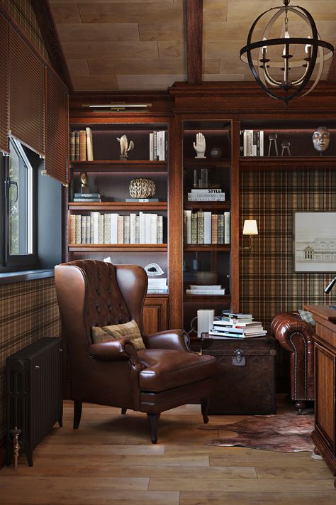 English Country Office Ideas, British Lounge Room, English Style Office Interior, Office English Style, Interior English Style, English Gentlemens Club, English Cabinet Design, English Office Design, Old Fashioned Study