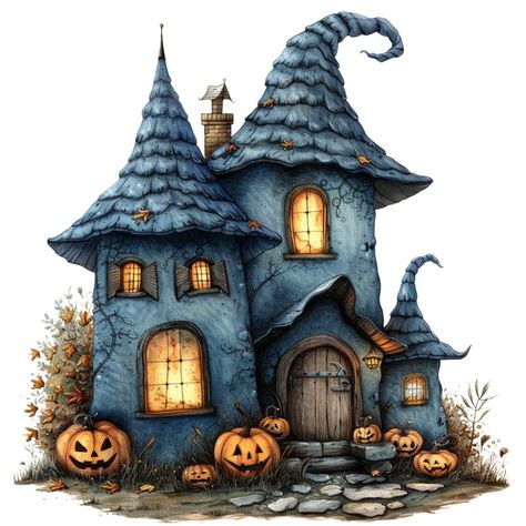 Witches House Art, Witch House Halloween, Witch Houses, Cute Haunted House, Haunted House Clipart, Witch's House, Backgrounds White, Witches House, Witch Cottage