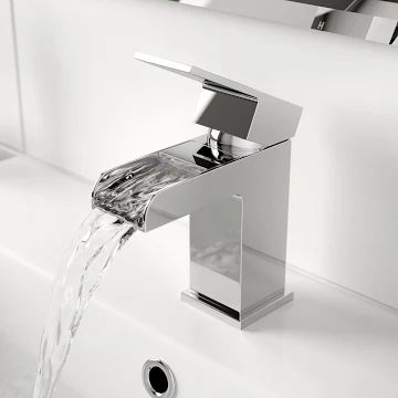 architeckt-dakota-basin-mixer-waterfall-tap Toilet Vanity Unit, Modern Waterfall, Toilet Vanity, Waterfall Bathroom, Bathroom Redesign, Bathroom Suite, Freezing Cold, Basin Sink, Vanity Unit