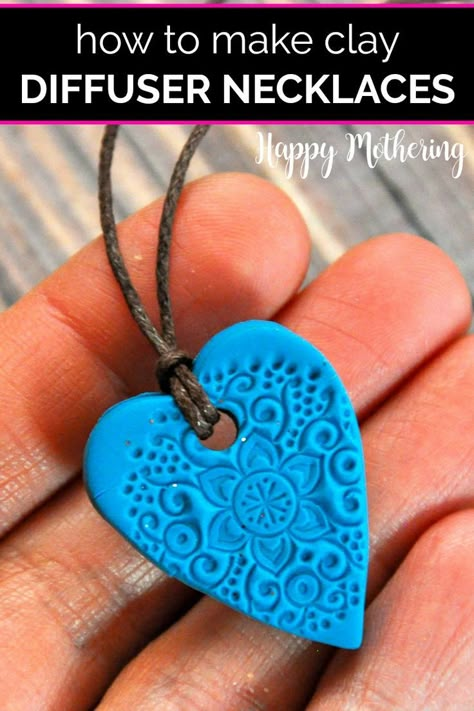 Want a pretty essential oil diffuser necklace without the expensive price? Learn how to make DIY Baked Clay Diffuser Necklaces. Learn how to use your favorite EO blends with your diffuser jewelry. This easy tutorial is fun for kids and makes a great homemade gift idea too! #essentialoils #diffusernecklace #essentialoiluses #easycrafts #homemadegifts #giftsfromkids #essentialoildiffuser #diffusers #diyjewelry #diydiffusernecklace #howto #diy #diygifts #doterra #youngliving #planttherapy Diy Clay Diffuser Stones, Polymer Clay Diffuser, Air Dry Clay Diffuser Diy, Clay Items To Sell, Freshies How To Make, Polymer Clay Necklaces, How To Make A Necklace, Diffuser Necklace Diy, Clay Essential Oil Diffuser