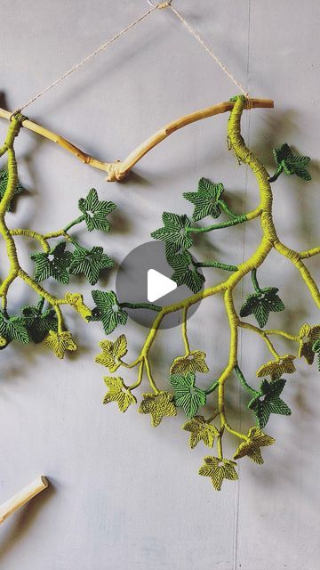 Macrame Tree Branch, Macrame Vine And Leaf Tutorial, Macrame Forest, Macrame Leaves Tutorial, Macrame Wall Hanging Tutorial, Macrame Tutorials, Ivy Vine, Macrame Tutorial, Macrame Bracelet