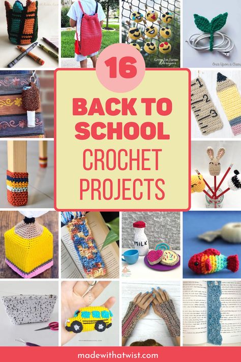 Back To School Crochet Projects, School Crochet Patterns, Crochet For Students, Crochet School Ideas, Back To School Crochet Patterns, Crochet Ideas For School, Crochet School Accessories, Crochet Back To School Ideas, Back To School Crochet Ideas