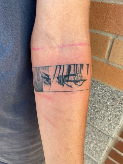 Levi Ackerman Eyes Tattoo, Levi Ackerman Tattoo, Horizontal Tattoo, Levi Tattoo, Patch Work Sleeve, Tattoos Inspo, Eye Tattoo, Patch Work, Levi Ackerman