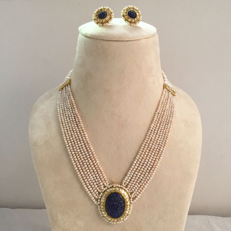 Tanzanite carving oval with Dimond polki Beaded Wedding Jewelry, Neck Pieces Jewelry, Stone Bead Jewelry, Antique Gold Jewelry Indian, Pearl Jewelry Design, Gold Jewelry Simple Necklace, Handmade Gold Jewellery, Jewelry Set Design, Pearl Necklace Designs