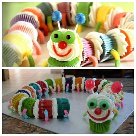 How to DIY Caterpillar Cupcake Cake | www.FabArtDIY.com LIKE Us on Facebook ==> https://www.facebook.com/FabArtDIY Cupcake Receptek, Cupcakes Bonitos, Design Cibo, Pull Apart Cupcakes, Torte Cupcake, Mini Cupcake, Rainbow Food, God Mat, Jello Shots