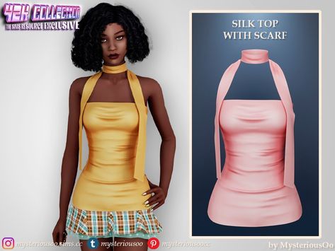 The Sims Resource - Y2K - Silk top with scarf Top With Scarf, Sims 4 Tattoos, Sims 4 Piercings, Sims 4 Family, The Sims 4 Pc, Pelo Sims, Sims 4 Cc Makeup, Sims 4 Cc Folder, Tumblr Sims 4