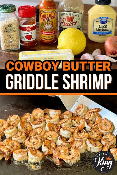 Looking for new Blackstone recipes to try for the griddle?  This cowboy butter shrimp recipe is fantastic and so easy to make!  If you like grilled shrimp then try this easy Blackstone shrimp recipe. Shrimp Fajitas On Blackstone Griddle, Blackstone Grill Shrimp Recipes, Blackstone Griddle Shrimp Recipes, Shrimp On Griddle, Shrimp Blackstone Recipes, Tilapia On Blackstone Griddle, Ww Blackstone Recipes, Shrimp On The Grill Recipes, Cowboy Butter Shrimp