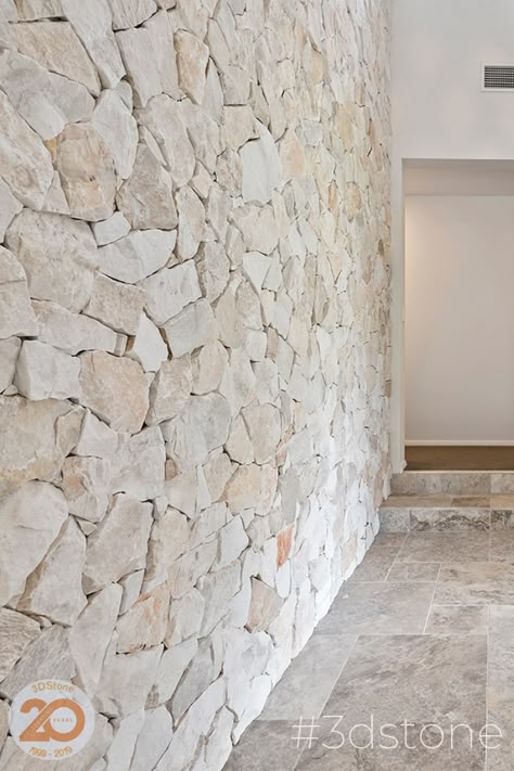 Understated white with slight cream and grey undertones, this wall will always ensure a bespoke finish | VALENCIA | STONE WALL FACADE | FEATURE WALL | #stone #walling #naturalstone #wallcladding #silvertravertineflooring #travertine #interiordesign #marble #stonework #stonewall #featurewall #facade Wall Designs Ideas, Stone Wall Interior Design, Walls Interior Design, Marble Decoration, Wall Facade, Stone Feature Wall, Pool Pavers, Stone Walls Interior, Feature Wall Design