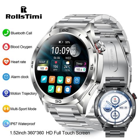 2025 New Smartwatch RollsTime Smart Watch Man HD Bluetooth Call GPS Tracker Waterproof Outdoor Sport Smart Watches Men, Wearable Device, Waterproof Outdoor, Gps Tracker, Smartwatch, Touch Screen, Consumer Electronics, Smart Watch, Motion