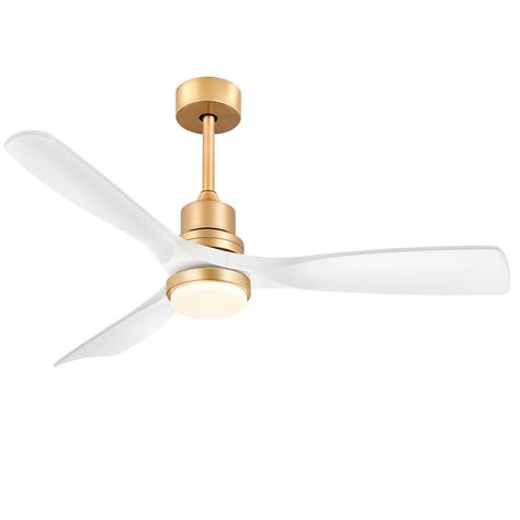 PRICES MAY VARY. 【52" Modern Fan】With its elegant gold metal finish and 3 white ABS blades, this gold ceiling fan is perfect for covered outdoor, patios, farmhouses, gazebos, living rooms, bedrooms, offices, and boutiques. Gold fans enhances style in homes, commercial, and industrial spaces. 【Easy Installation】Our 3 blade gold ceiling fan with light comes with instructions and a simple wire connection for indoor/outdoor/tilted (up to12°) installation, with 3 downrods (5"/10"/15") for any size ro Affordable Ceiling Fans, Vintage Style Ceiling Fans, Pretty Ceiling Fan, White Ceiling Fan Bedroom, Ceiling Fans With Light Living Room, Bedroom Ceiling Fans With Light, Bedroom Fans With Lights, Nursery Ceiling Fan, Modern Ceiling Fan Living Room Gold