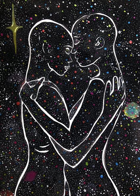 Interstellar Lovers Watercolor Painting Psychedelic Art | Etsy Self Connection, Lovers Watercolor, Hipster Drawings, Art Stars, Art Trippy, Psychadelic Art, Esoteric Art, Hippie Painting, Higher Self