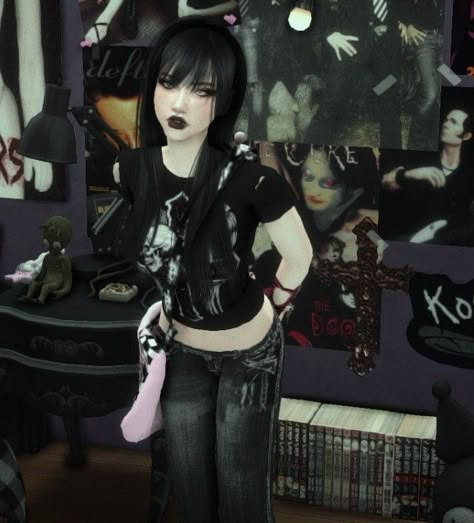 girlsimblogger Emo Girl Hair, Goth Piercings, Hip Piercing, Sims 4 Cc Goth, Gyaru Hair, Sims 4 Piercings, Mod Hair, Goth Hair, Emo Girl