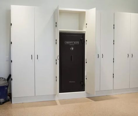 The Best Ways to Hide Your Gun Safe in Your Home | How to Hide a Safe How To Hide A Safe At Home, Built In Safe, Tactical Wall, Small Safe, Hidden Safe, House Flip, Garage Renovation, Built In Cabinet, Safe Room