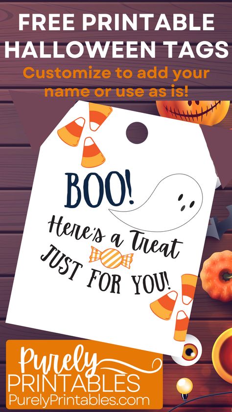 Boo Here's a Treay Just For You FREE Halloween Printable Tag DIY Halloween Morale Boosters, Halloween Pop Bys, Halloween Gifts For Friends, Halloween Class Treats, Thanksgiving Teacher Gifts, Printable Halloween Tags, Halloween Treat Tags, Halloween Teacher Gifts, Free Printable Halloween