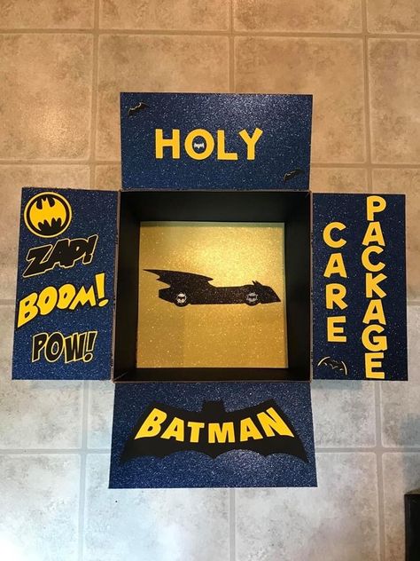 Birthday Box Ideas For Boyfriend, Box Ideas For Boyfriend, Birthday Box Ideas, Diy Crafts For Boyfriend, Batman Diy, Boyfriend Crafts, College Care Package, Long Distance Relationship Gifts, Bf Gifts