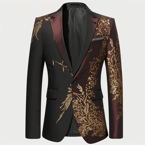 Prom Men Outfit, Dark Mens Fashion, Prom Outfits Men, Guys Prom Outfit, Grad Suits, Prom Men, Gold Suit, Groom Wedding Attire, Smart Jackets