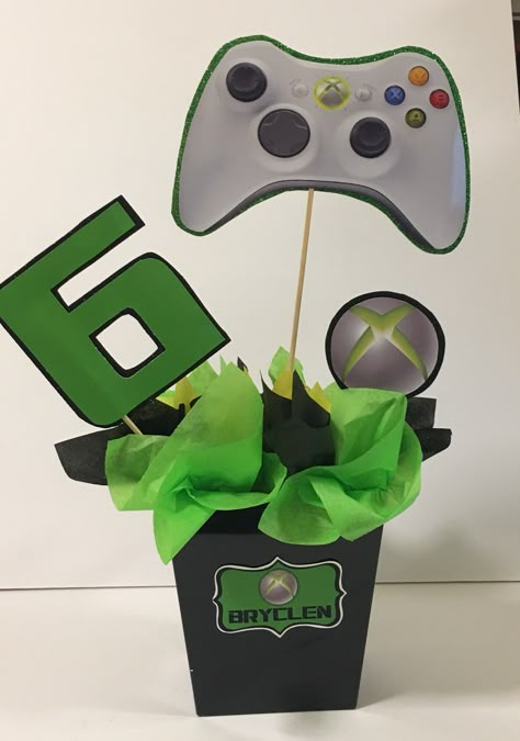 Game On Centerpieces, Video Game Party Centerpieces, Video Game Centerpieces, Video Game Centerpiece Ideas, Gamer Centerpieces, Gamers Party Ideas, Xbox Birthday Party, Xbox Party, Game Truck Party