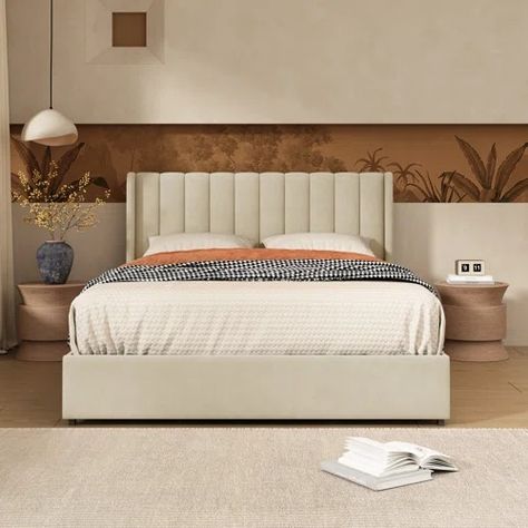 Queen Size Storage Included Beds You'll Love | Wayfair Bed Headboards, Condo Furniture, Bed White, Wingback Headboard, Bed Frame With Storage, Contemporary Bed, Drawer Storage, Upholstered Platform Bed, Storage Bed