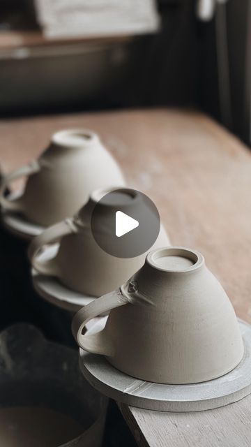 Lucia Ocejo on Instagram: "Working on some porcelain handled cups this week. This shape takes inspiration from Gwyn Piggott work, which I admire very much. I pray to the kiln gods some some of these pieces will come out of my first (slightly experimental) gas fire in a few weeks 🤞🏼  #pottery #potter #ceramic #ceramics #clay #stoneware #craftmanship #craftwoman #handmade #pottery #studioceramics #functionalware #homeware #studio #stoneware #wheelthrown #wheelthrownceramics #wheelthrownpottery #porcelain #cup #handle #cups #kickwheel #whiteclay #teacup #trimming #trim #throwing #turningpots #turning" Porcelain Ceramics Pottery, Ceramic Cup Handmade, Pottery On Wheel, Throwing Ceramics, Teacup Pottery, Pottery Journal, Teacup Ceramic, Tea Cup Pottery, Throwing Pottery