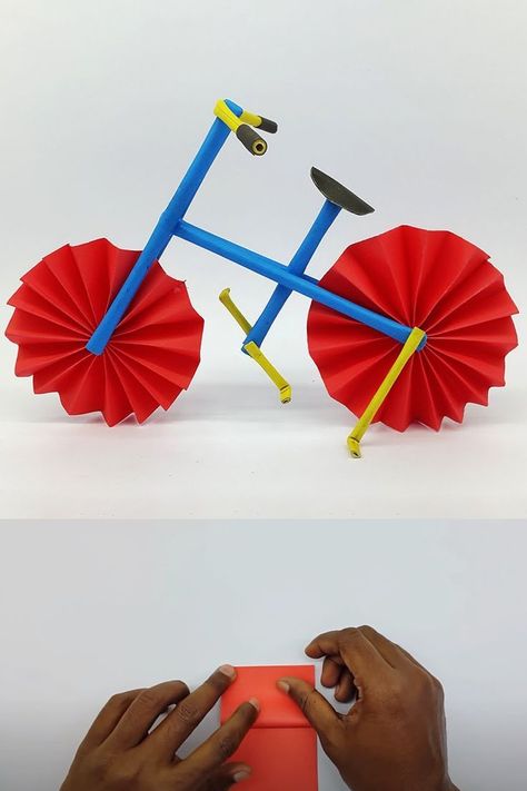 How To Fold An Origami Bicycle Using Colors Paper | DIY Paper Bicycle Or Paper Bike | Bicycle Crafts ideas Making. #Bicycle #Crafts #Origami Paper Bicycle, Bicycle Crafts, Bike Craft, Crafts Origami, Crafts And Diy, Paper Diy, Kids Bicycle, How To Fold, Paper Crafts For Kids