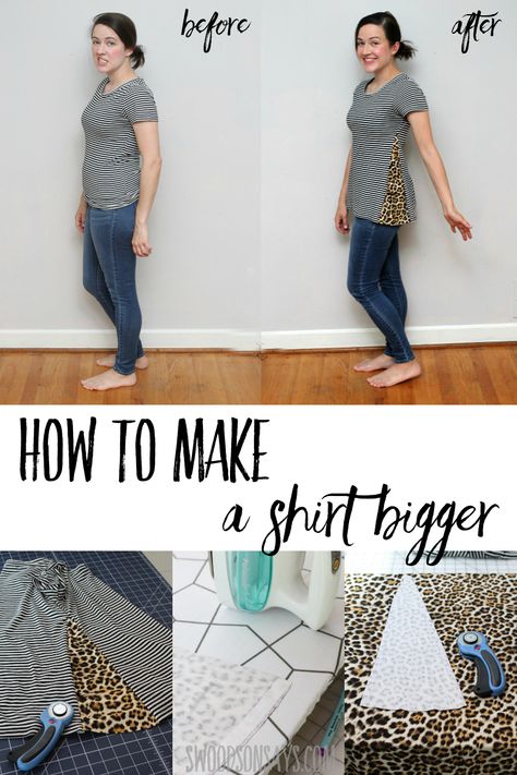 How to add fabric to a shirt to make it bigger - beginner refashion sewing tutorial to make shirts fit better! Refashion a tshirt to be bigger with this fast sewing project! Great for beginners, click through to see the photo walk through of how to add fabric to the side of a shirt. Free tutorial shared in sponsored post in collaboration with JOANN. #ad #sewing #crafts #handmadewithjoann Gamle T Shirts, Sewing Refashion, Umgestaltete Shirts, Photo Walk, Beginner Sewing, Sewing Projects For Beginners, Making Shirts, Refashion Clothes, Clothing Hacks