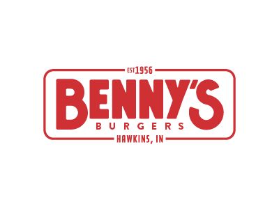 Benny's Burgers stranger things custom type typography lockup branding logo Eatery Logo Design, Type Lockup Design, Typography Lockup, Burger Typography, Bennys Burgers, Fnb Logo, Fast Food Logo Design, Burger Logo Design, Diner Branding