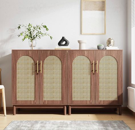 Tribesigns Set of 2 Rattan Sideboard Buffet Cabinet with Storage, 59 Inch Accent Cabi... Rattan Doors, Rattan Sideboard, Accent Storage Cabinet, Buffet Set, Wide Sideboard, Rattan Weave, Buffet Cabinet, Wood Sideboard, Accent Cabinet