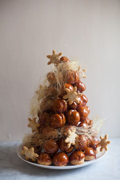 Christmas Croquembouche | ZoëBakes | eat dessert first Croquembouche Filling Cream, Christmas Croquembouche, Croquembouche Recipe, Mango Pastry, Zoe Bakes, California Christmas, Jam Tarts, Christmas Baking Recipes, Caramel Desserts