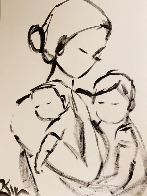 Abstract Family Painting Diy Art, Mom Of Two Aesthetic, Motherhood Painting Abstract, Motherhood Illustration Mother Art, Family Illustration Art Inspiration, Mother Art Drawing, Moms Illustration, Mother And Son Painting, Drawings For Mom