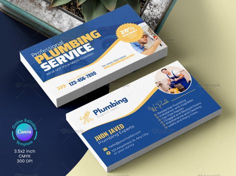 Plumber Business Card - Heropik | Marketing Materials For Small Businesses Plumbing Business Cards, Plumbing Business, Hvac Business, Plumbing Logo, Pipe Repair, Marketing Business Card, Business Card Templates, Card Templates Free, Cards Templates