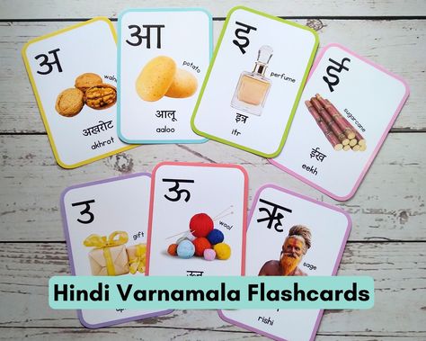 Hindi Varnamala Flashcards with real pictures, Swar vyanjan flashcard, learn hindi, INSTANT DOWNLOAD by TinyLearner on Etsy Hindi Alphabet, Class Activity, Learn Hindi, Baby Learning Activities, Alphabet Flashcards, Class Activities, Baby Learning, Flash Cards, School Items