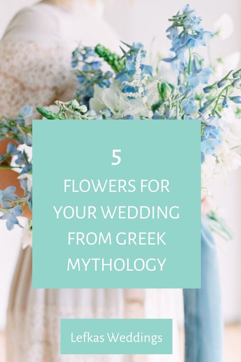 5 Flowers For Your Wedding From Greek Mythology - Lefkas Weddings Greek Destination Wedding, Persephone's Bouquet, Greek Mythology Wedding, Greek Wedding Theme, Luxury Planner, Green Gold Weddings, Greek Flowers, Larkspur Flower, Wedding In Greece