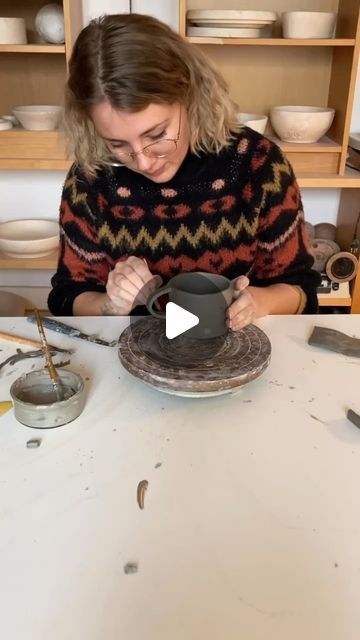 Ceramics Videos on Instagram: "How to make clay mug by @ton.zueg" How To Make Mugs, How To Make A Ceramic Mug, Pottery Espresso Cups, Clay Coffee Mugs, Ceramics Videos, Mug Clay, Clay Carving, How To Make Ceramic, Clay Mug