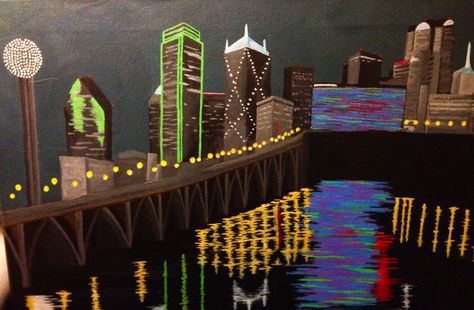 Dallas Skyline Acrylics on canvas Dallas Skyline, Diy Canvas Art Painting, Diy Canvas Art, Diy Canvas, Canvas Art Painting, Dallas Texas, Landscape Art, Painting Ideas, Dallas