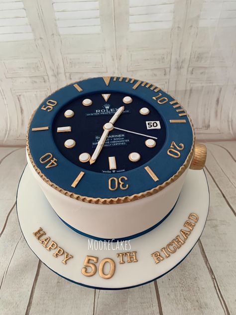 Rolex Watch Cake, Black And Gold Birthday Cake, Watch Cake, 50th Birthday Party Themes, Birthday Cake For Husband, Cake Branding, Cake For Husband, Gold Birthday Cake, Birthday Cakes For Men